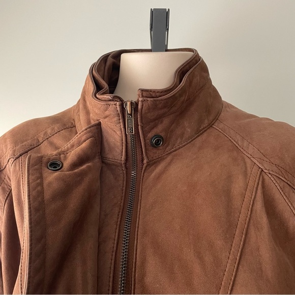 Vintage Architect Genuine Leather Zip Jacket Brown Cinchable Unisex Size Small - Picture 11 of 13